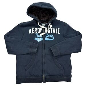 Y2K Aeropostale Hoodie Men's XL Blue Faux Fur Lined Jacket Heavyweight New York
